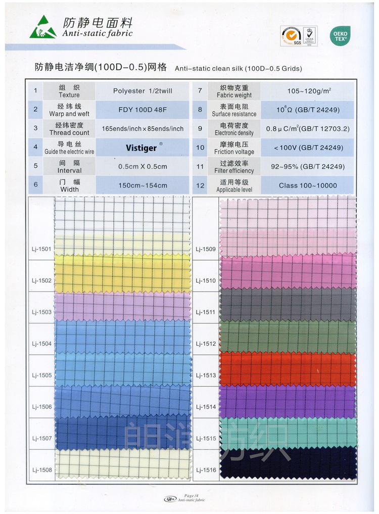 防靜(jìng)電(diàn)潔淨綢100D 0.5網格
